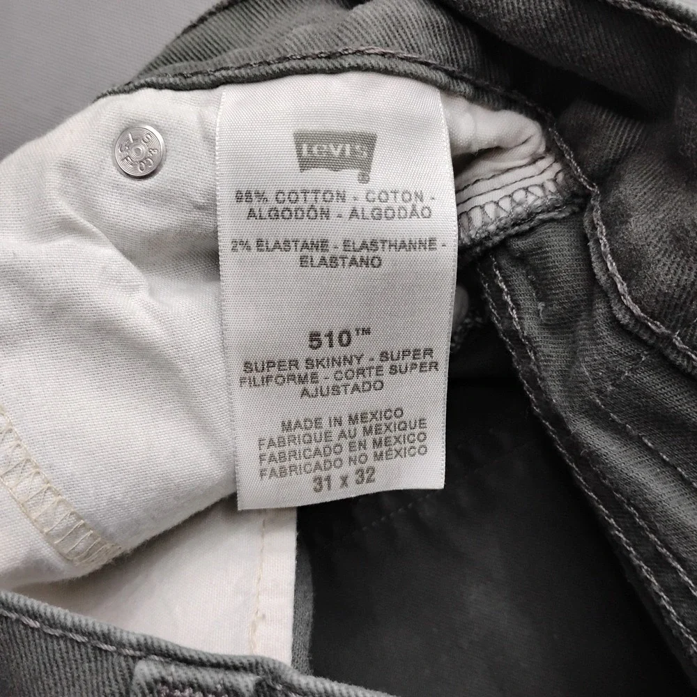 Levis 510 Super Skinny Jeans Mens 31x32 Gray Stretch Denim Pants